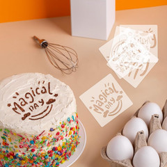 16 Pieces Happy Birthday Stencil for Cakes, 5.9X5.9 Inch Happy Bithday Drawing T