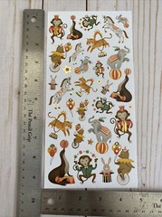 Stickers Circus Animals Monkey Bunny Tiger Matte Finish Paper Foil Accents New