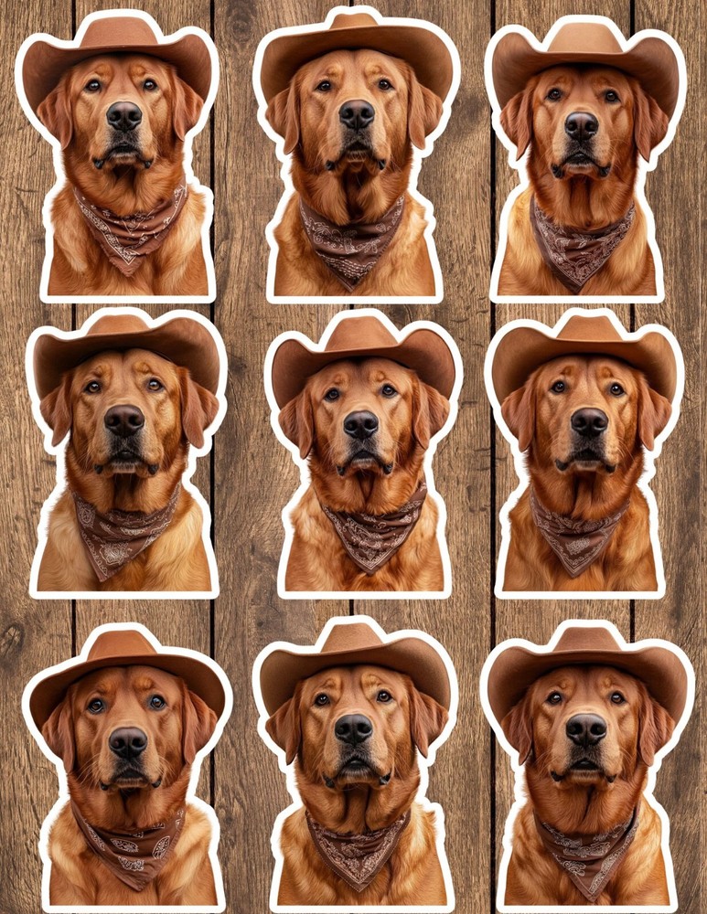 Cowboy Retriver Dog Die Cut Vinyl Stickers Set Scrapbooking Laptop Waterbottle