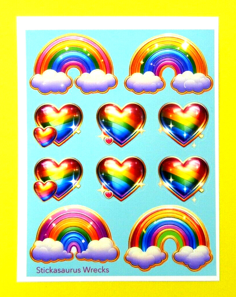 Gold Lined Rainbows & Rainbow Hearts Sticker Sheet