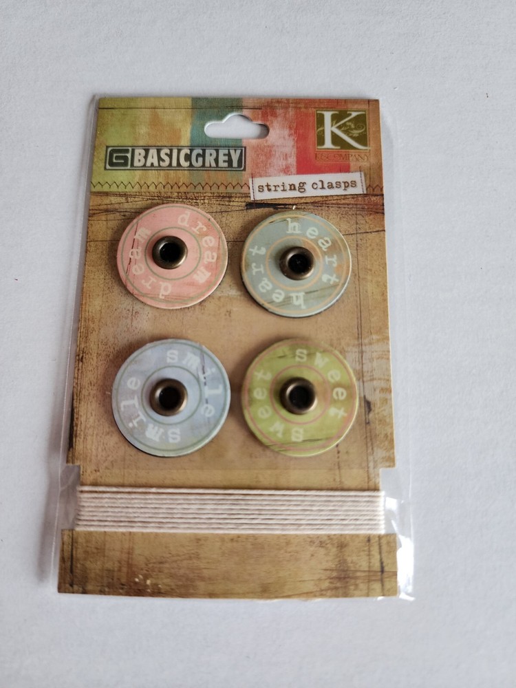 Basic Grey New Metal Scrapbooking Embellishments String Clasps Card Retired #26