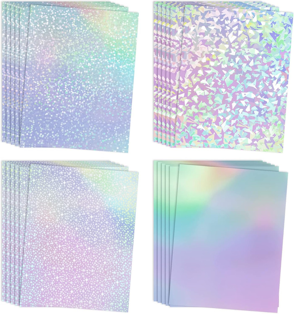 24 Sheets A4 Holographic Paper Sticker Transparent Waterproof Self Adhesive Film