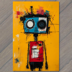 STICKER Urban Robot Yellow Wall Blue Face Paint Drip Splatter Look Eyes