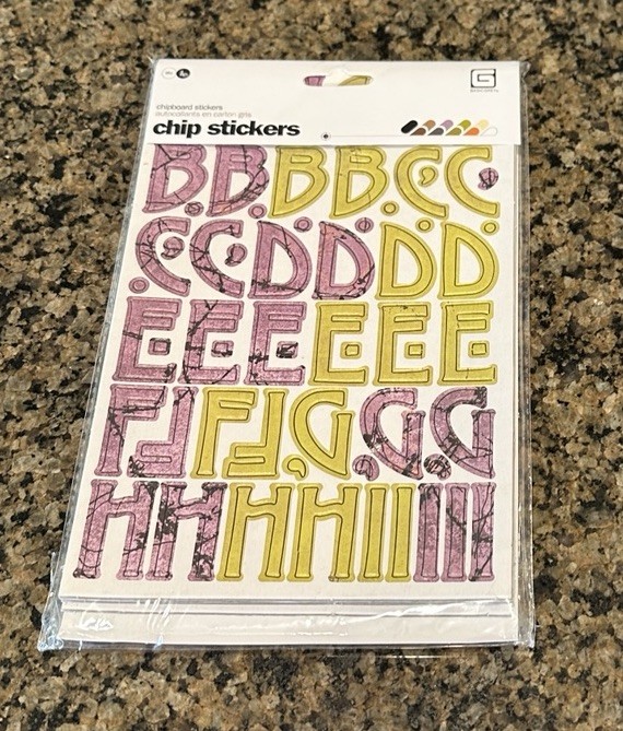 Basic Grey Chip Stickers Alphabet 4 Sheets Purple Green Halloween 1 1/4″