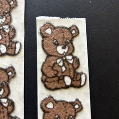Lot Of 5 Vintage 1980’s Soft Fuzzy Teddy Bear 2” Sticker Brown White Bow Tie