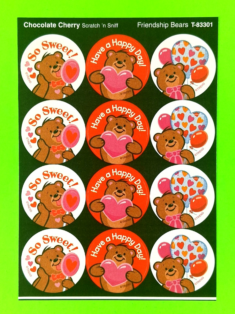 Chocolate Cherry Scented Scratch & Sniff Friendship Bears Sticker Sheet Retired