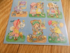 vintage sticker sheet Betsey Clark Joan Walsh bluebird kitten little girls