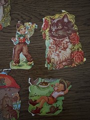 Vintage Embossed Gummed Sticker Seals Lot Cats Dogs Flowers Fairy Tale Germany