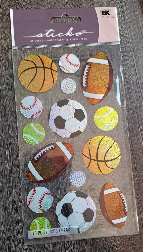 Sticko Stickers Sports Balls 15 pcs basketball football soccer golf tennis base