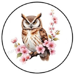 OWL WITH CHERRY BLOSSOMS ENVELOPE SEALS LABELS STICKERS PARTY FAVORS