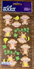 Sticko Dancing Monkey🐒Happy Jungle Animals Zoo Bananas Vines Scrapbook Stickers