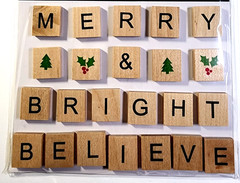 Christmas Wood Word Tiles 23pc – Merry Bright Believe Ephemera Scrapbooking Art