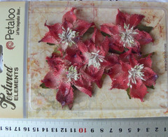 POINSETTIAS Textured Burlap RED x 5 flowers 50-60mm across Petaloo L4b