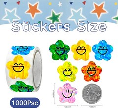 1000 Pcs Smiley Face Star Stickers for Kids Reward, 1 inch Holographic Smiley Fa