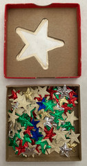 150 Dennison Gummed Foil Multi-Color Stars-Gold, Silver, Red, Blue, Green