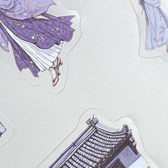 Summer Purple Chinese Asian Landscape Stickers Scrapbook Junk Journal Collage
