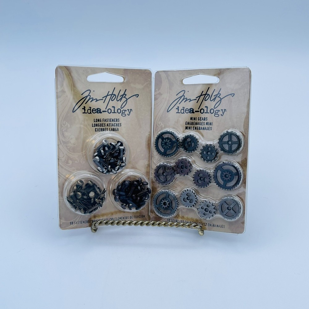 Tim Holtz Metal Long Fasteners 99 and Mini Gears 12 by Idea-ology