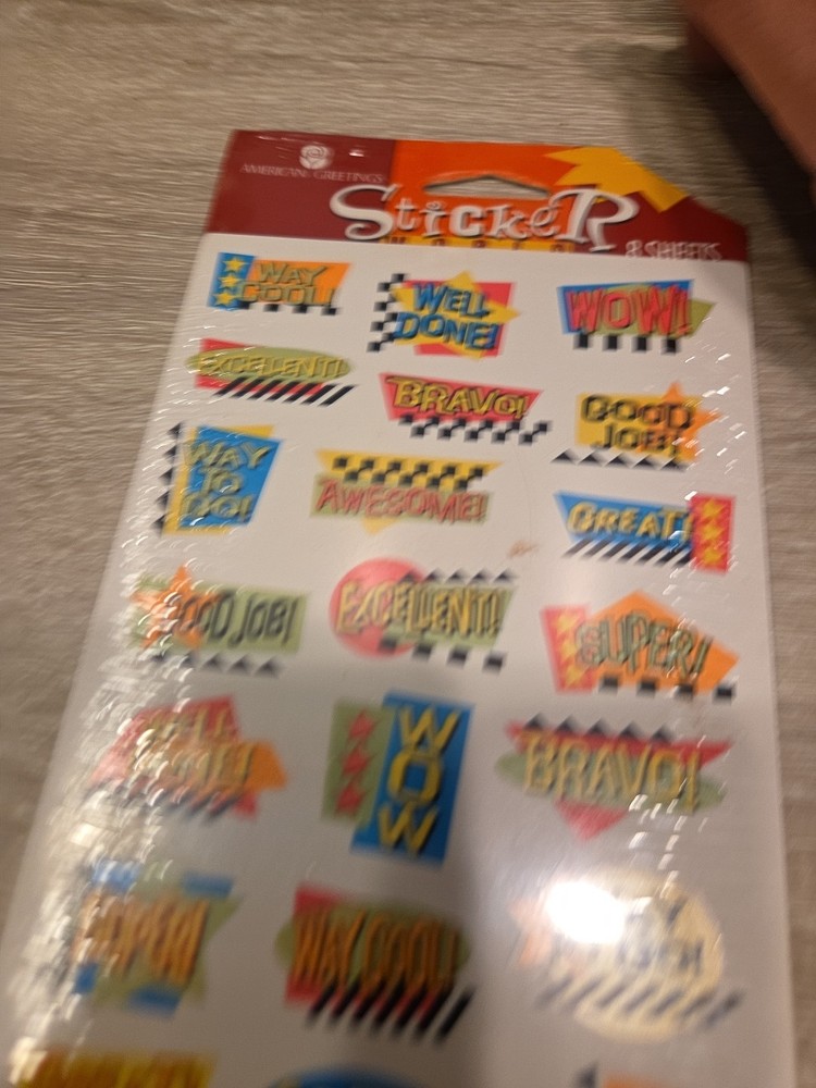 VTG AGC Motivational Stickers 8 Sheets Retro 90s Y2K Awesome Wow Good Job Super