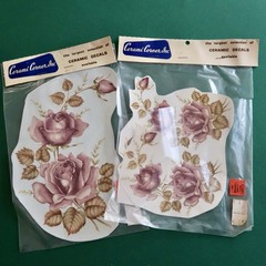 Vtg Ceramic Decals Mixed Media Water Mount Transfers Lot Q Pink Rose Floral