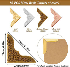 80 Pcs Metal Book Corner Protector, 4 Colors Vintage Iron Book Corner Protector