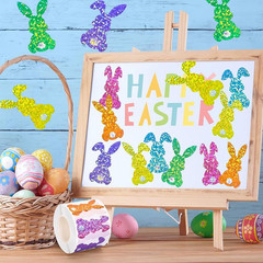 500Pcs Easter Bunny Stickers Roll – 1.5Inch Laser Shape Self-Adhesive Decals