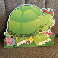 5 Paper Cut Out Turtles, Craft Pieces, about 6 x 7” open pad, attached at top, 5