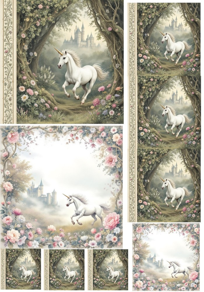 Unicorn Decoupage Rice Paper For Ornament-Wood Art Collage A4 1 Sheet