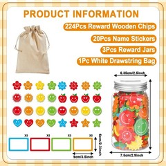249 PCS Reward Jar Kids Classroom Coin Behavioral Tool Wood Slice Tag
