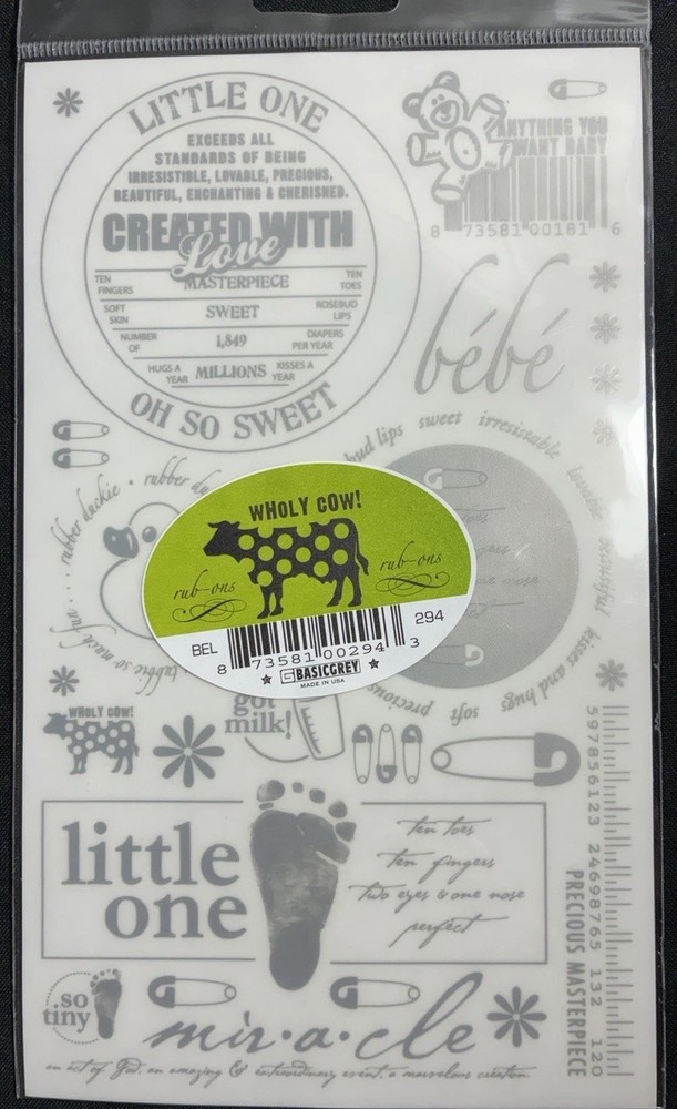 Wholly Cow Basic Gray Rub-Ons Transfers – Words Love Family Baby + RETIRED