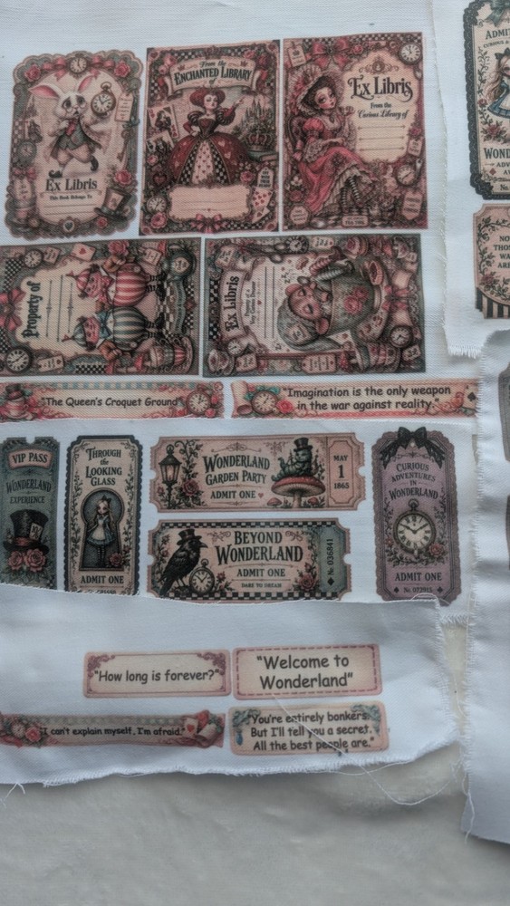 Alice in Wonderland Junk Journal Sublimation Fabric Ephemera Embellishments HM
