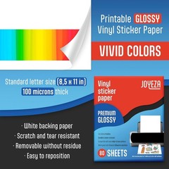 Durable Glossy White Vinyl Sticker Paper – 80 Sheets Waterproof for All Printers