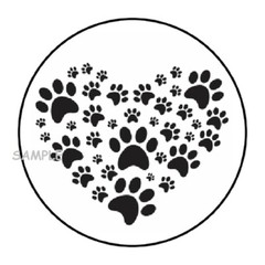30 PAW PRINT HEART ENVELOPE SEALS LABELS STICKERS 1.5″ ROUND ANIMALS PAWS DOG