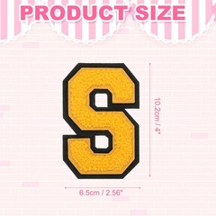 4″ Chenille Letter Patches,Yellow Chenille Initial A-Z Patches (Letter S)