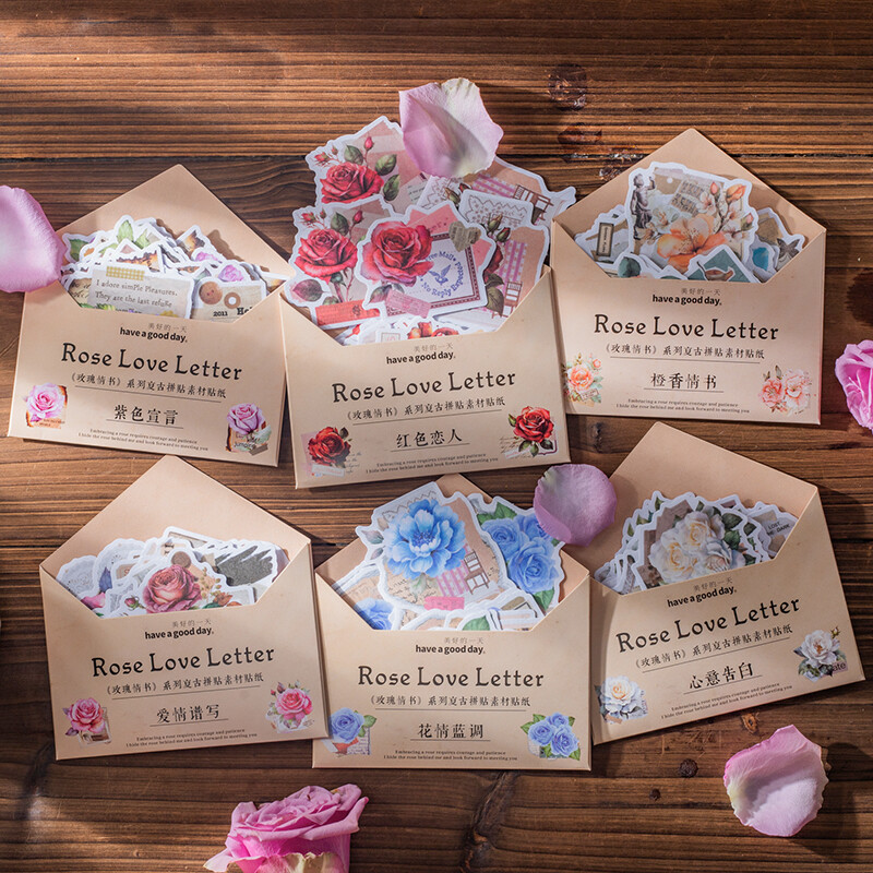 Vintage Rose Letter Paper Stickers Junk Journal Diary Decorative Collage Crafts