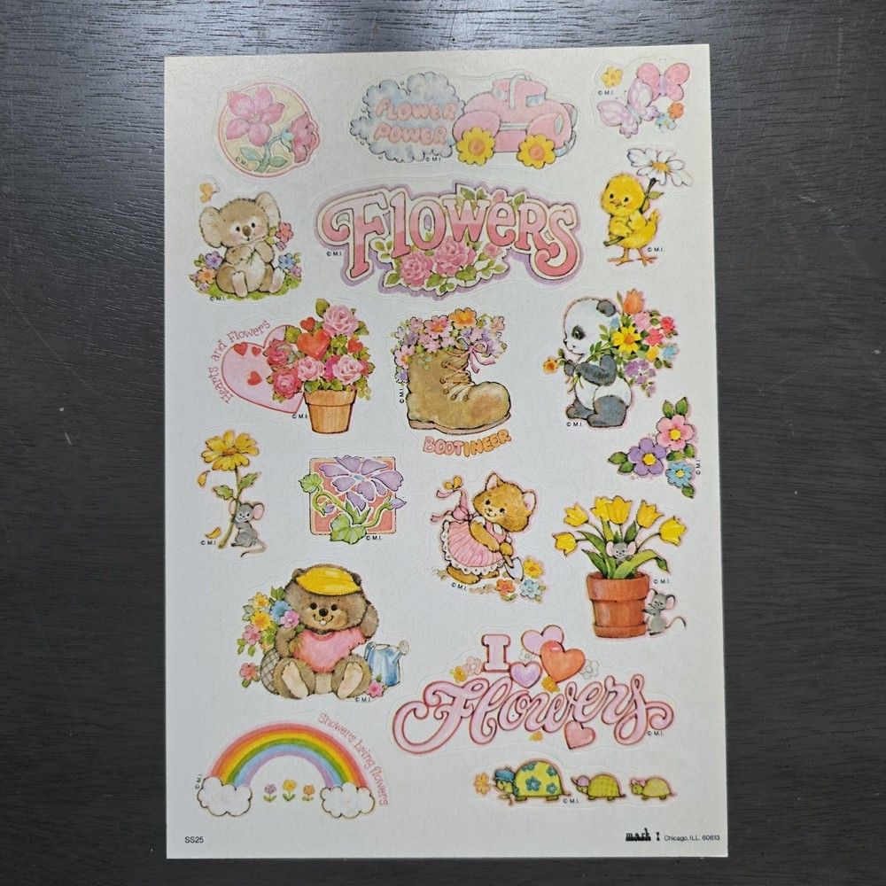 Rare 1980 Vintage Mark I Chicago SS25 Flowers Sticker Sheet Cute Animals Floral