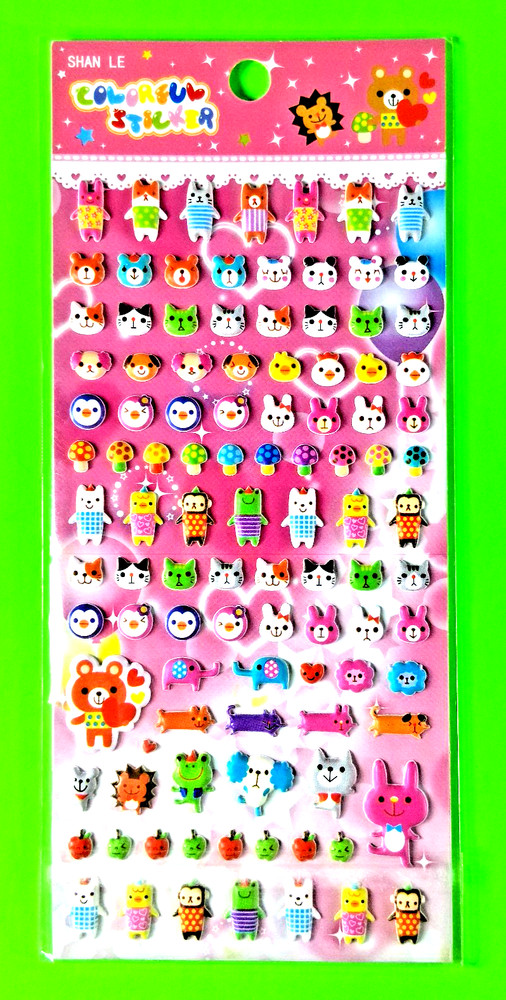 Animals Mini Puffy Stickers Pack Cats Dogs Mushrooms Elephants Penguins Bears
