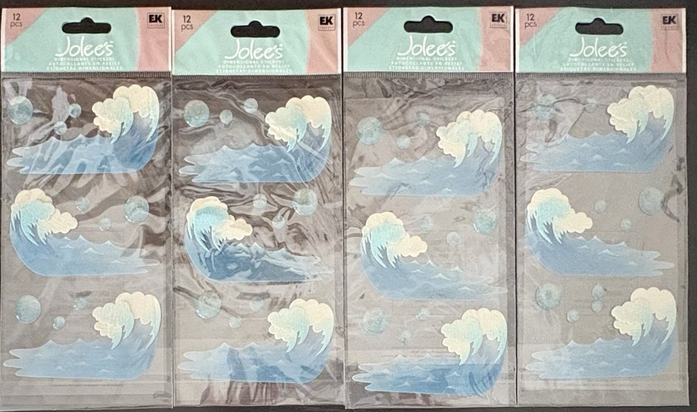 Jolee’s Dimensional Stickers Waves Water Glittery Beach Ocean Lot Of 4 NIP