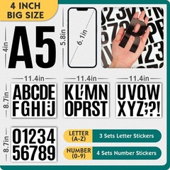 Seloom 13 Sheets Alphabet Stickers,4 Inch Large Vinyl Letter 4 inch, Black