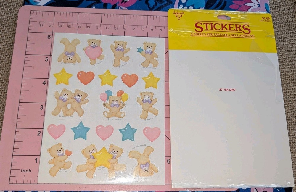 Vintage Hallmark Stickers Teddy Bears Hearts Stickers 1 Sheet ONLY w/ Packaging