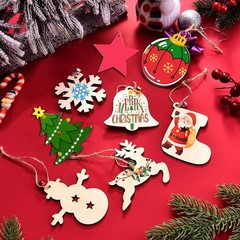 ricluck 50PCS Unfinished Wooden Christmas Ornaments, 10 Styles Unfinished Cra…