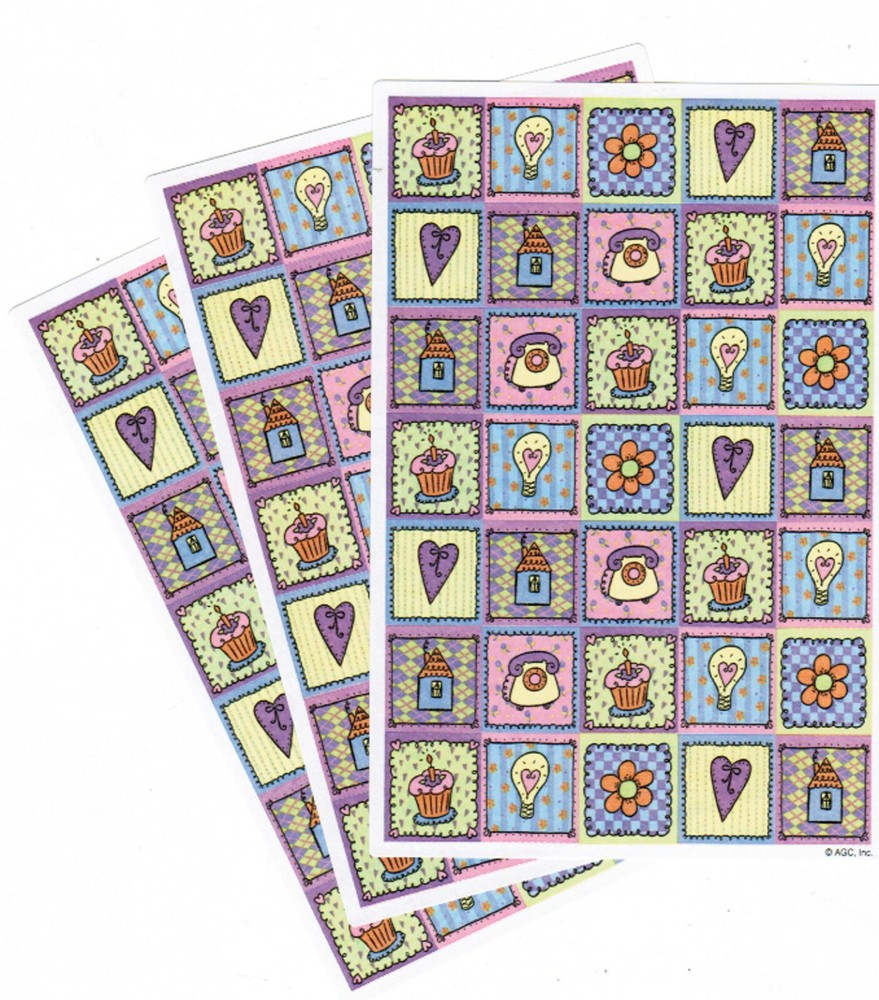 3 sheets Pink Purple Cupcake Heart Telephone Light Bulb Scrapbook Stickers!
