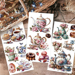 3Pcs/Set Afternoon Tea Rub on Transfers for Furniture and Crafts 6X12 Inch Tea S