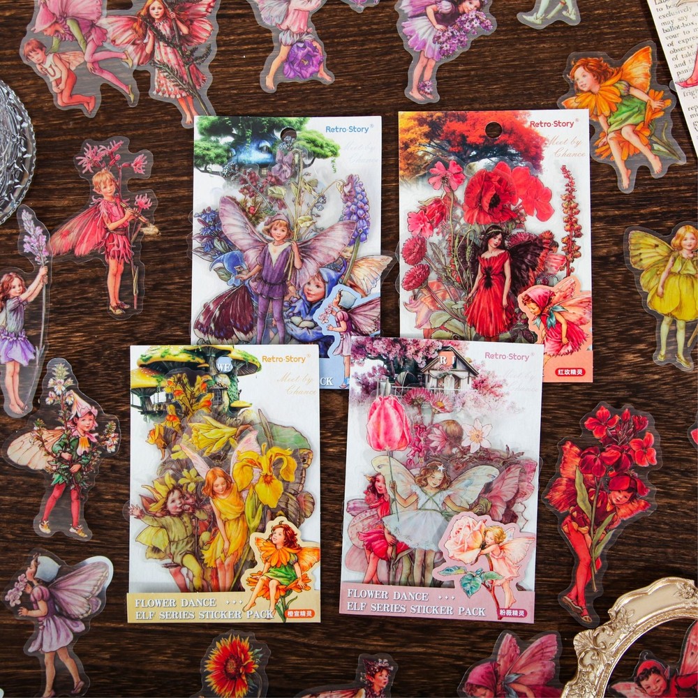 Retro Flower Fairy Elf PET Stickers Junk Journal Planner Scrapbooking Sticker