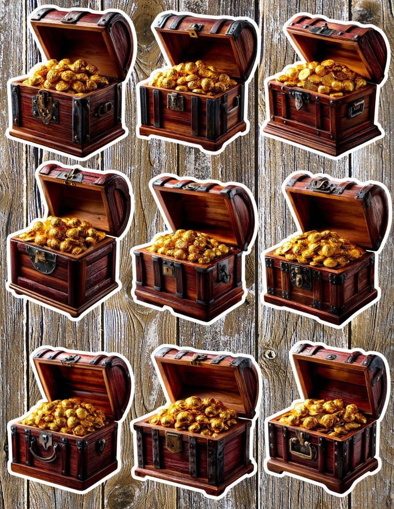 Treasure Chest Die Cut Vinyl Stickers Set Scrapbooking Laptop Water Bottle