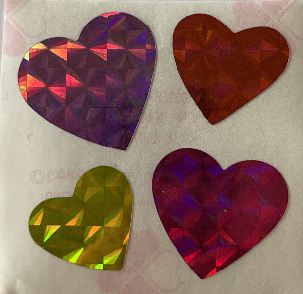 HEART Prismatic Stickers(4pc)Great 7•Colorful •Love•Pink•Purple•Red •Valentines