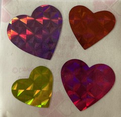 HEART Prismatic Stickers(4pc)Great 7•Colorful •Love•Pink•Purple•Red •Valentines