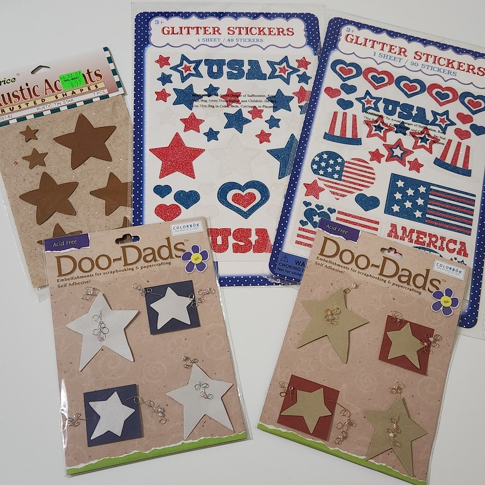 NEW Lot JULY 4 AMERICANA Scrapbook Stickers Flags Stars Glitter Rustic Wire -F