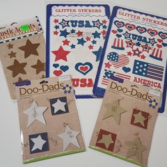 NEW Lot JULY 4 AMERICANA Scrapbook Stickers Flags Stars Glitter Rustic Wire -F