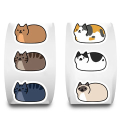 500pcs Kawaii Cartoon Cat Waterproof Sticker Roll Pack Set Phone Cute Sticker