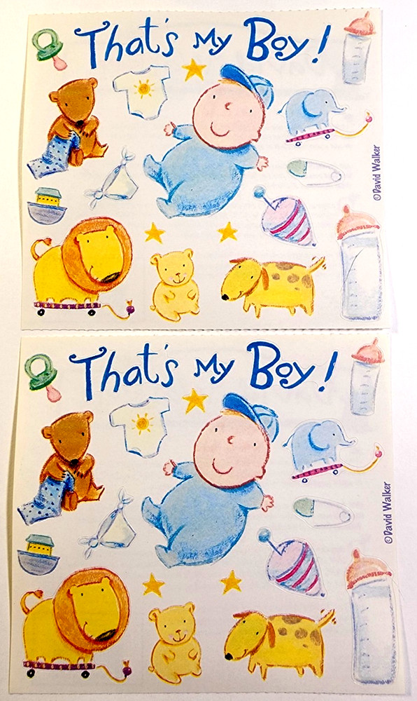 David Walker Stickers That’s My Boy Whimsical Dog Teddy Bear Rare 2 Sheet Set